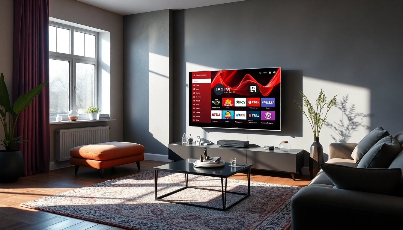 Discover essential IPTV anbieter options showcased on a modern TV in a cozy living room setting.