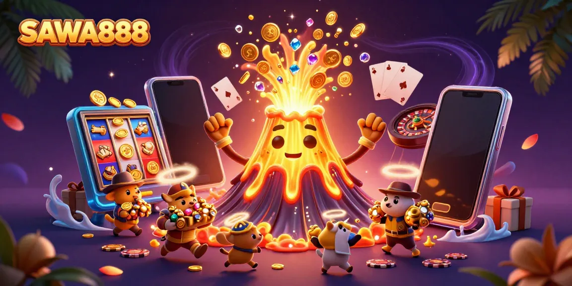SAWA888 celebration scene with vibrant treasures and engaging gameplay action