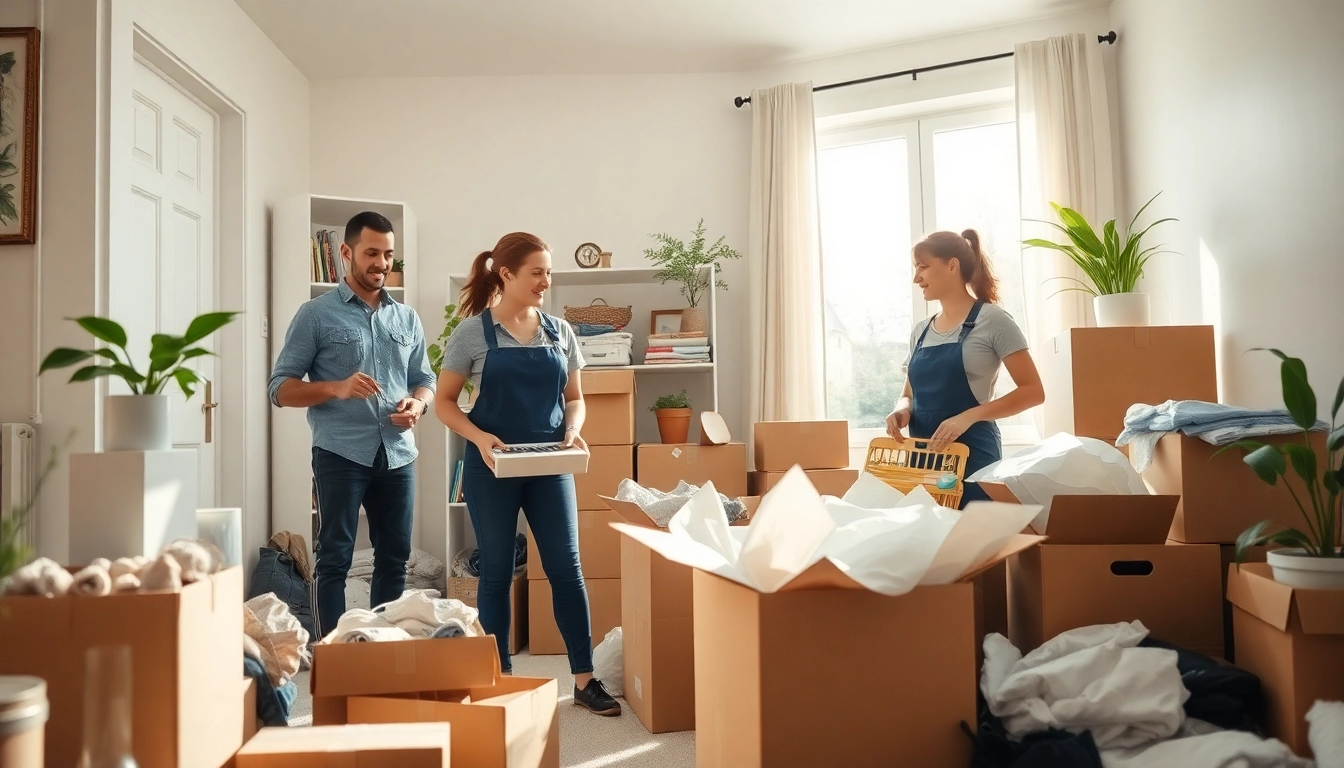 Entrümpelung Freiburg – Professionals efficiently organizing residential clutter in a bright setting.