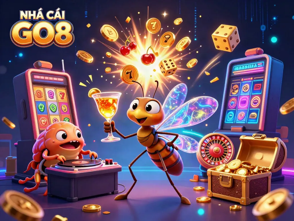 Experience the excitement of NHÀ CÁI GO8 with a vibrant casino scene bursting with action.