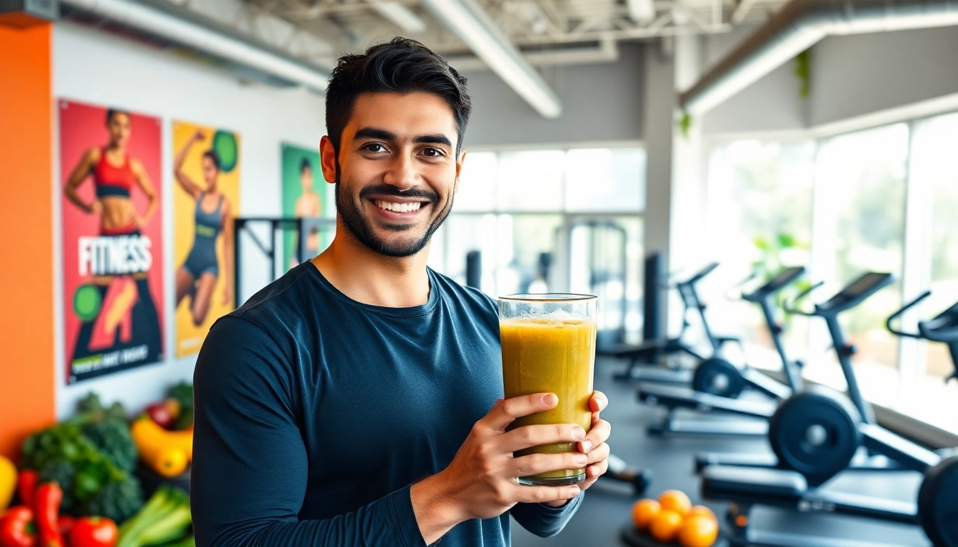 Fitness und Ernährung: Trainer zeigt gesunde Ernährungstricks in heller Fitnessumgebung.