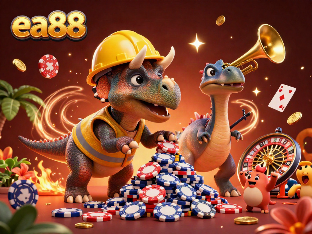 ea88 captures thrilling casino energy with vibrant characters and dynamic elements.
