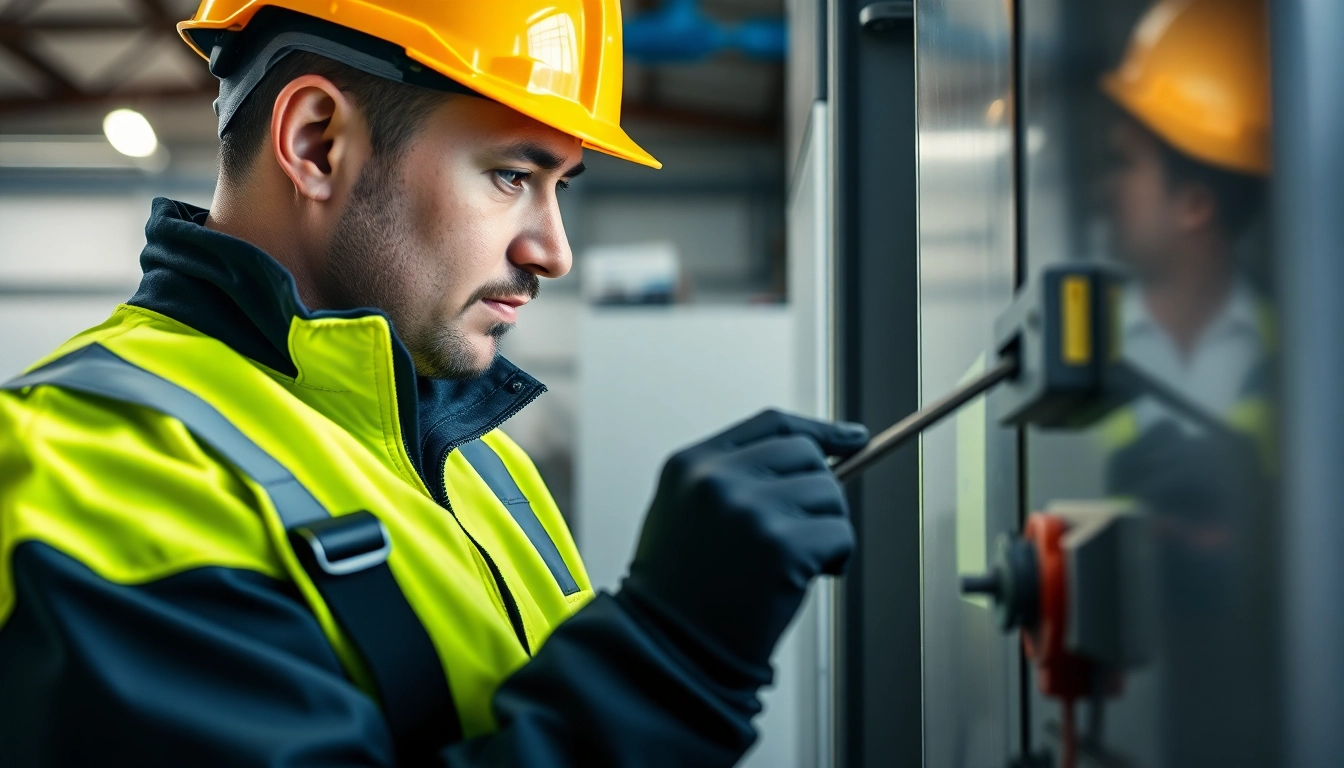 Inspecting electrical equipment during a DGUV V3 Prüfung to ensure safety compliance.