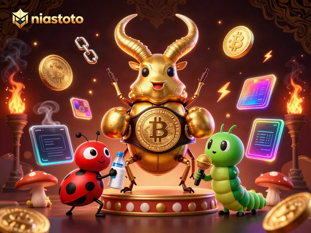 Gambar niastoto menampilkan kangguru juara dunia di ring, dikelilingi mata uang kripto
