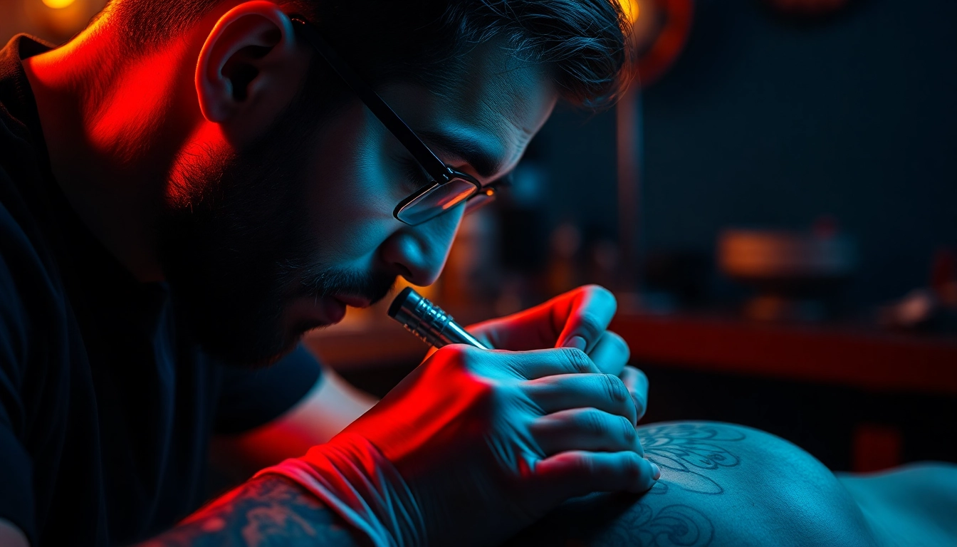 Tattoo Studio München artist creating an intricate tattoo design on a client's arm.