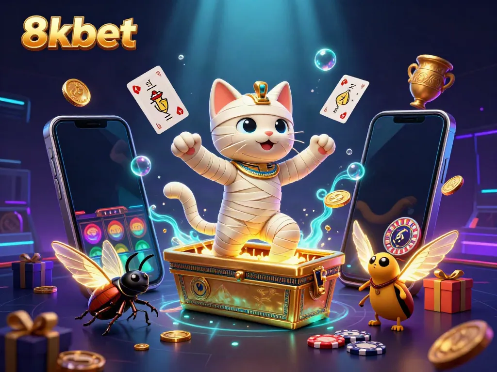 Play exciting games at 8xbet with a colorful scene featuring vibrant casino elements.