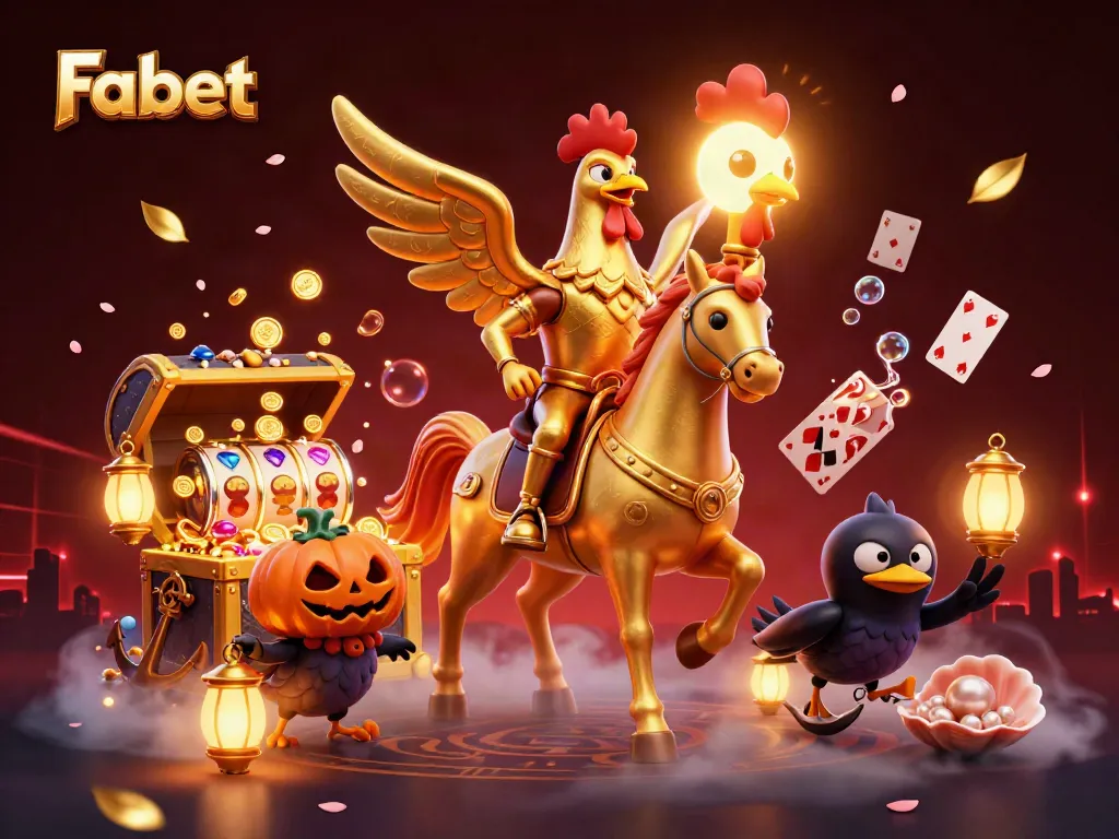 Experience thrilling betting at Fabet with a golden rooster in a vibrant casino environment.