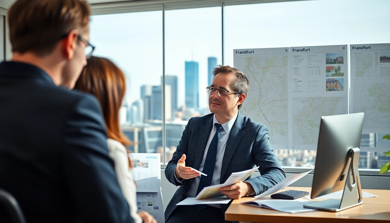 Immobilienmakler Frankfurt Dornbusch berät einen potenziellen Kunden in einem modernen Büro.