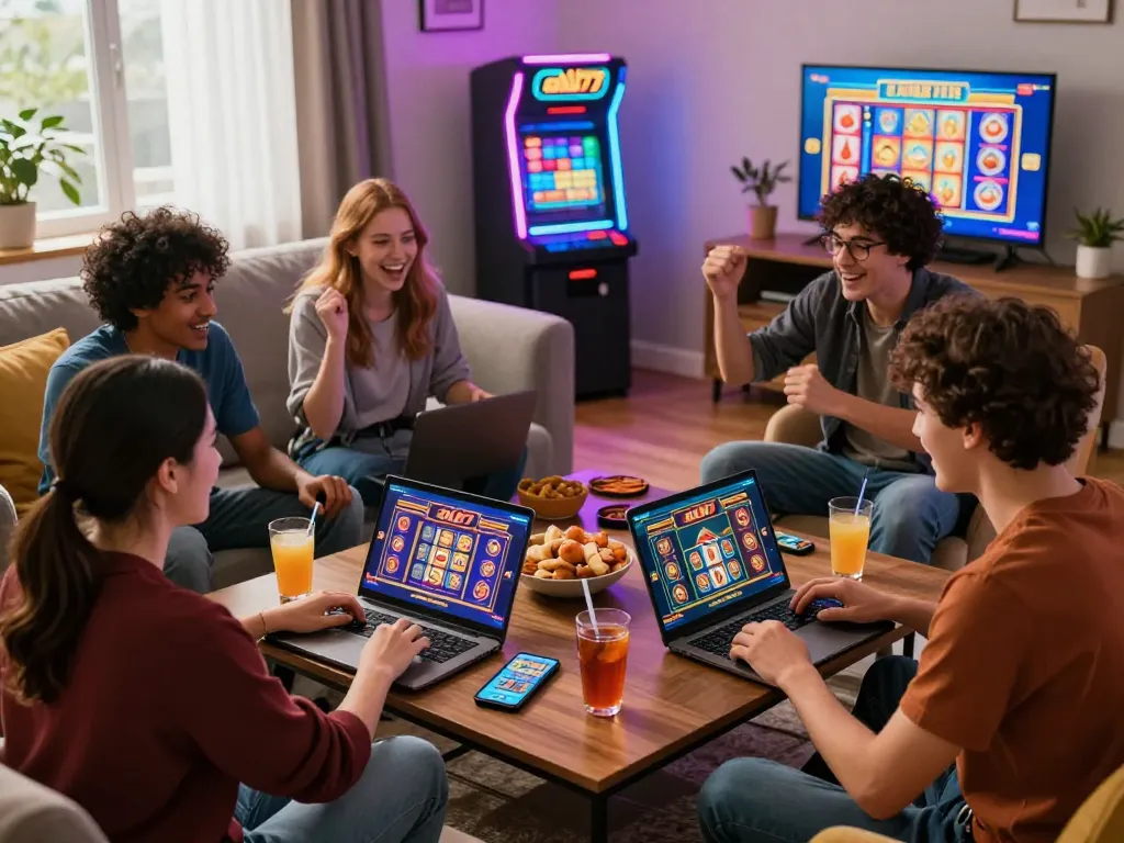 Exciting online gaming experience with aud77 platform enjoyed by friends in a cozy environment