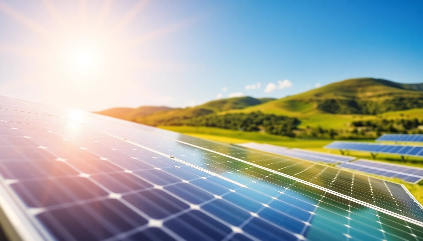 Photovoltaik Leads durch Solarplatten in einem sonnigen Feld präsentieren.