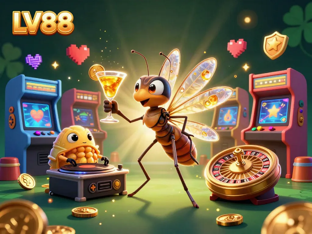 Engage with thrilling gaming action at LV88's vibrant casino, featuring unique characters and interactive elements.