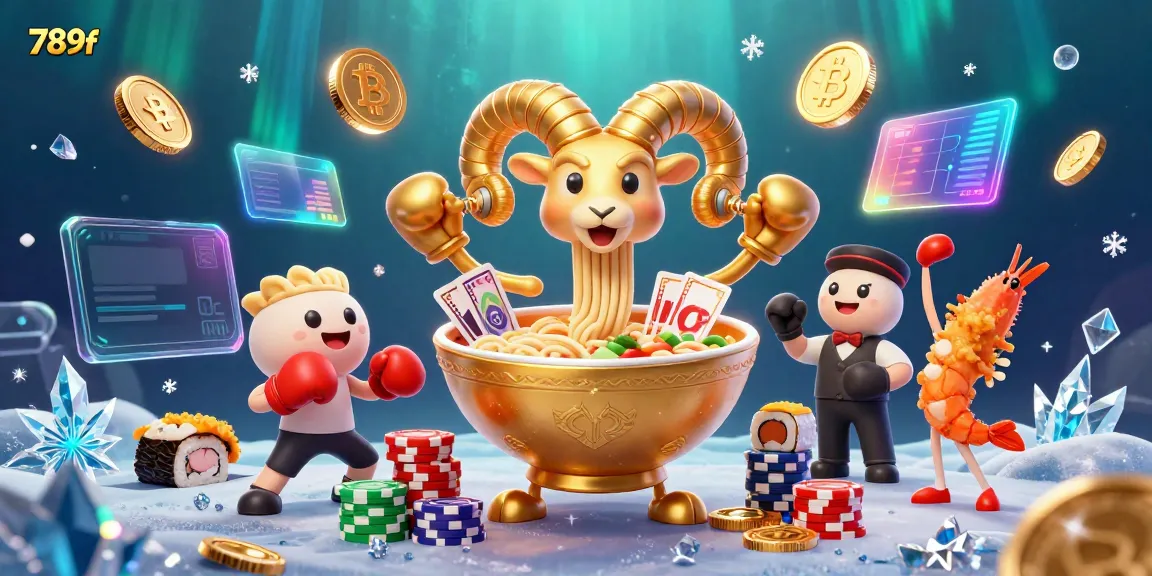 Experience the thrill of 789f with vibrant casino characters, neon crypto symbols, and dynamic gaming elements.