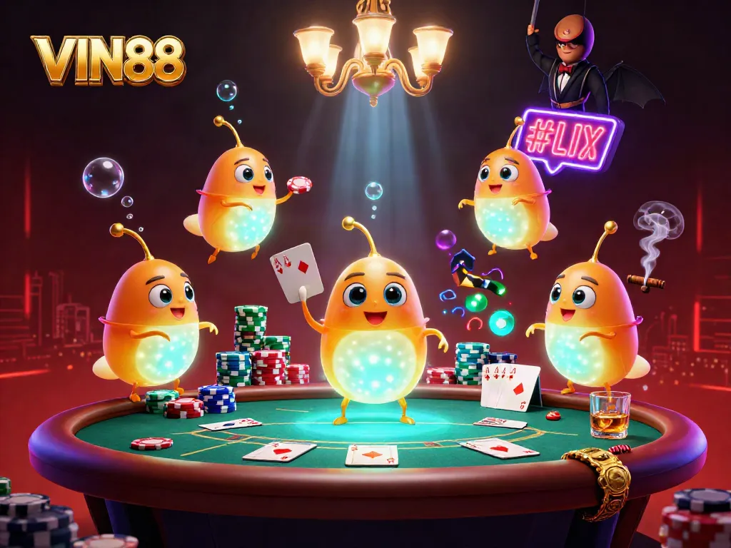 Experience thrilling poker action at VIN88 with bioluminescent glowworms lighting up the casino atmosphere.