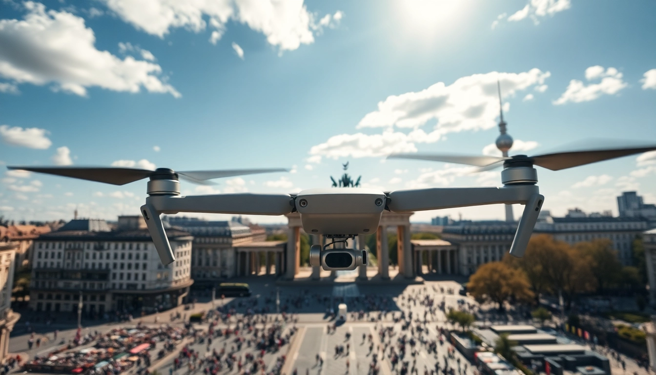 Drohnenaufnahmen Berlin: Aerial view capturing Berlin's vibrant skyline and iconic landmarks.