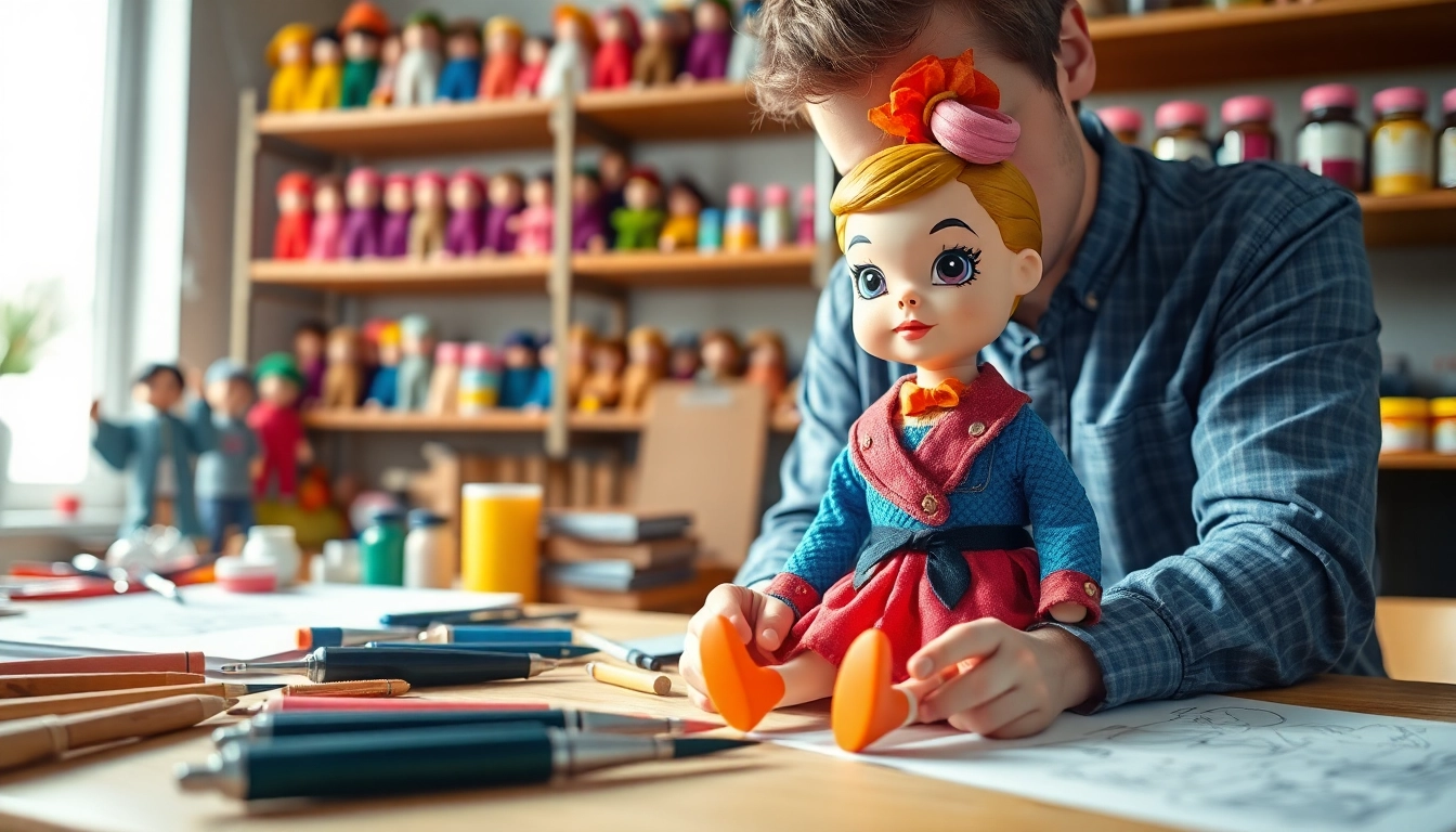 Kreative Gestaltung von Gutdolls in einem hellen Workshop mit handgefertigten Details.