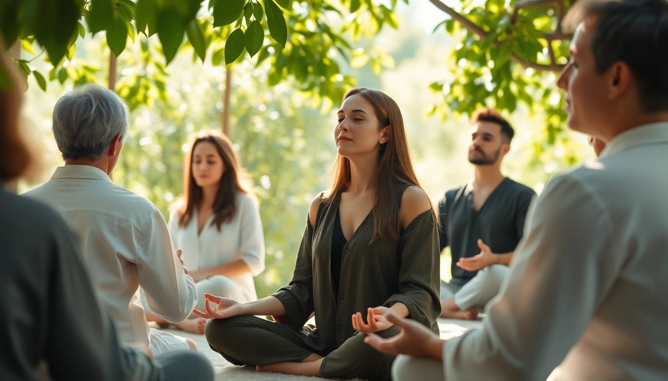 Besonders wichtig ist die entspannte Atmosphäre eines spirituellen Seminars, wo Meditation im Freien stattfindet.