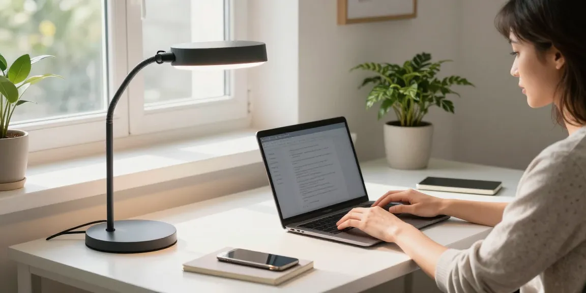 Elegantes Home Office mit Schreibtischlampen, die Produktivität und Stil fördern.