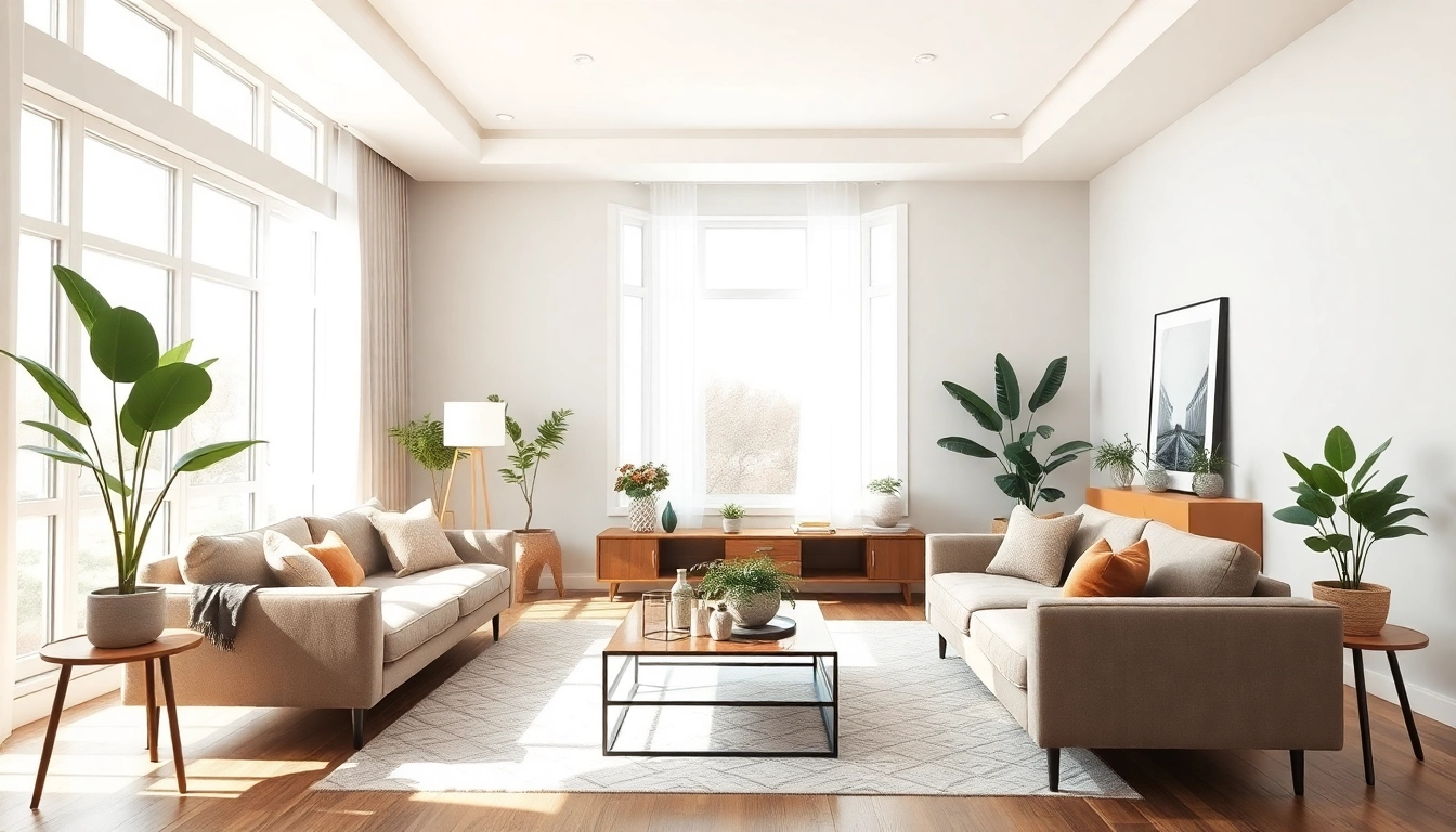Entwicklung kreativer Einrichtungsideen in einem modernen Wohnzimmer mit eleganter Dekoration.