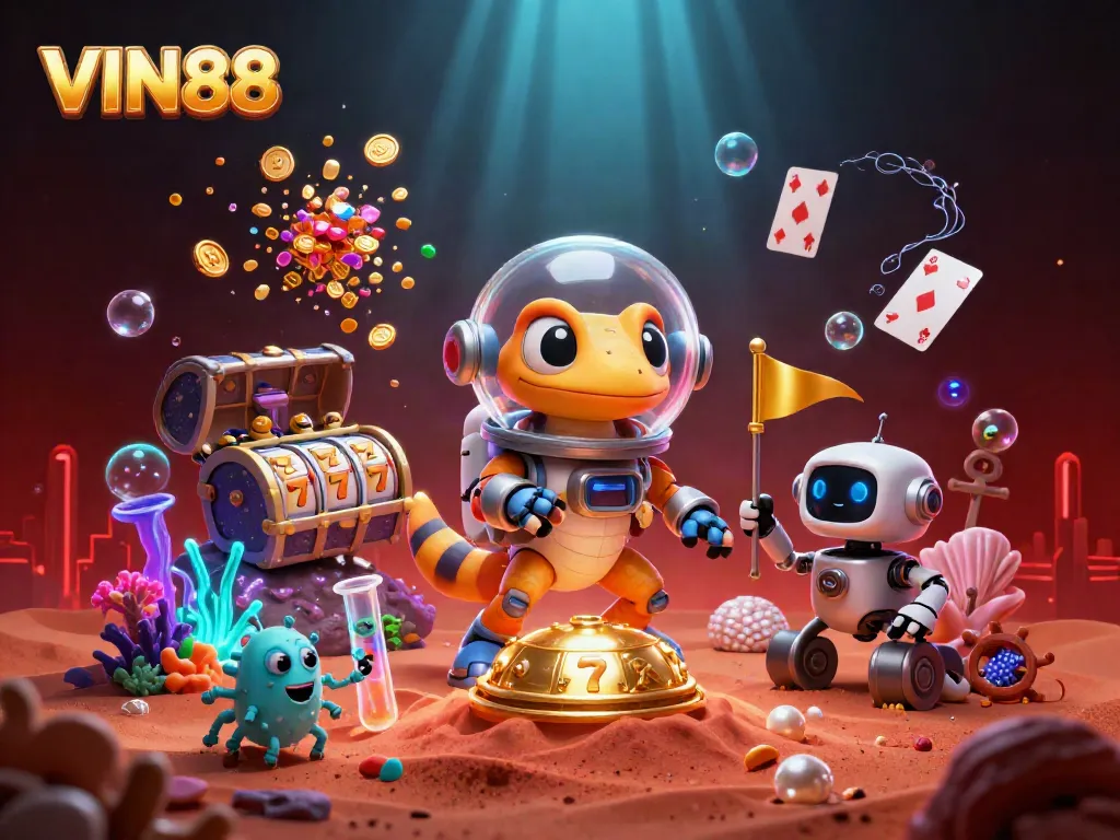 Experience thrill at VIN88, where a Martian gecko uncovers a golden casino under Mars' sands.