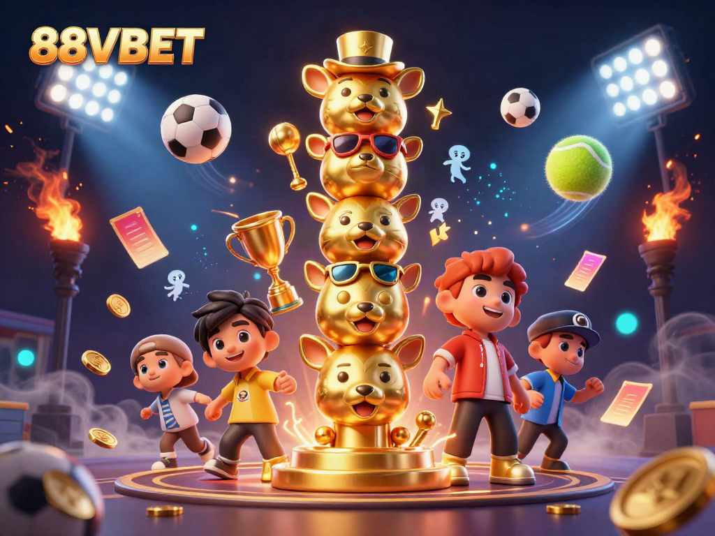 Experience vibrant gameplay and excitement at 88VBET, depicted in a dynamic sports-themed 3D illustration.