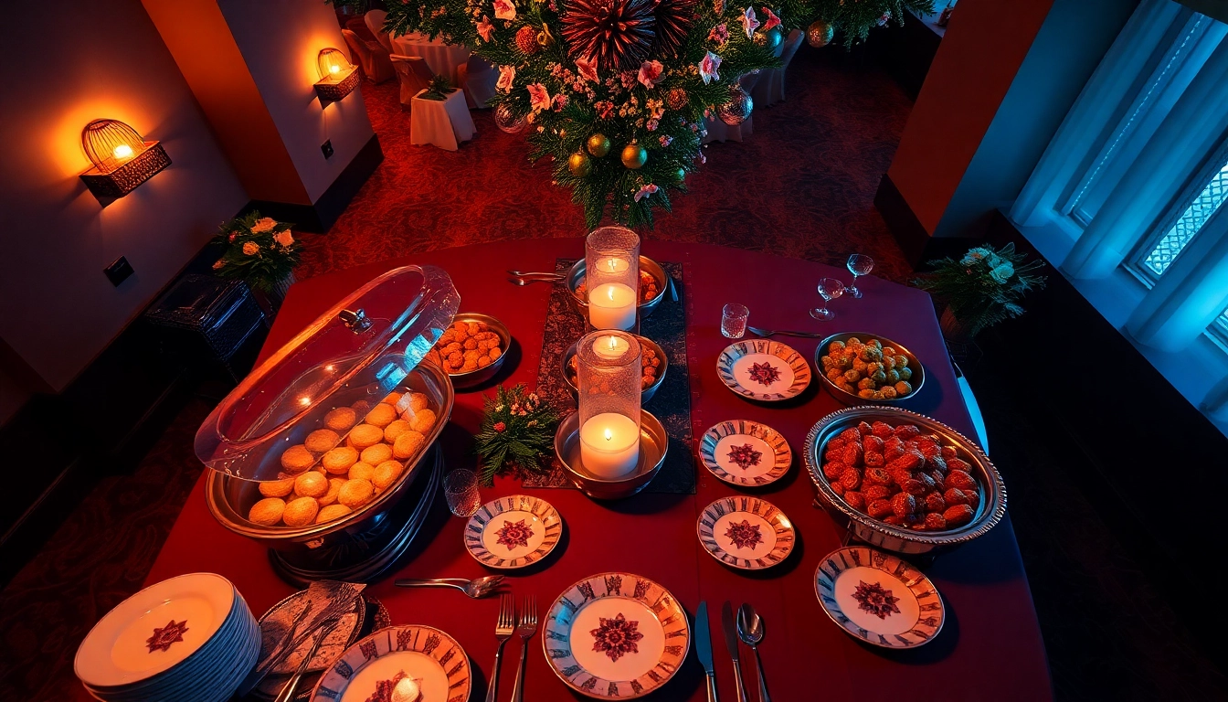 Enjoy a beautifully arranged Partyservice buffet featuring gourmet dishes and elegant presentation.