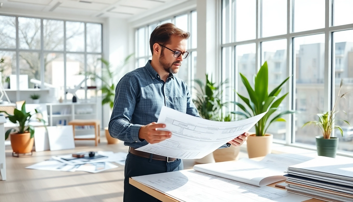 Planung und Entwurf für Haus bauen in modernem Büro mit Architekturmaterialien.