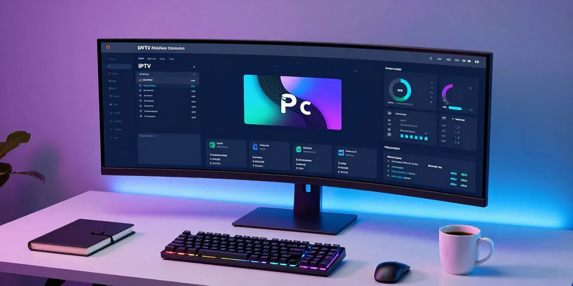 IPTV subscription management dashboard in a modern workspace showcasing advanced analytics and seamless user experience.