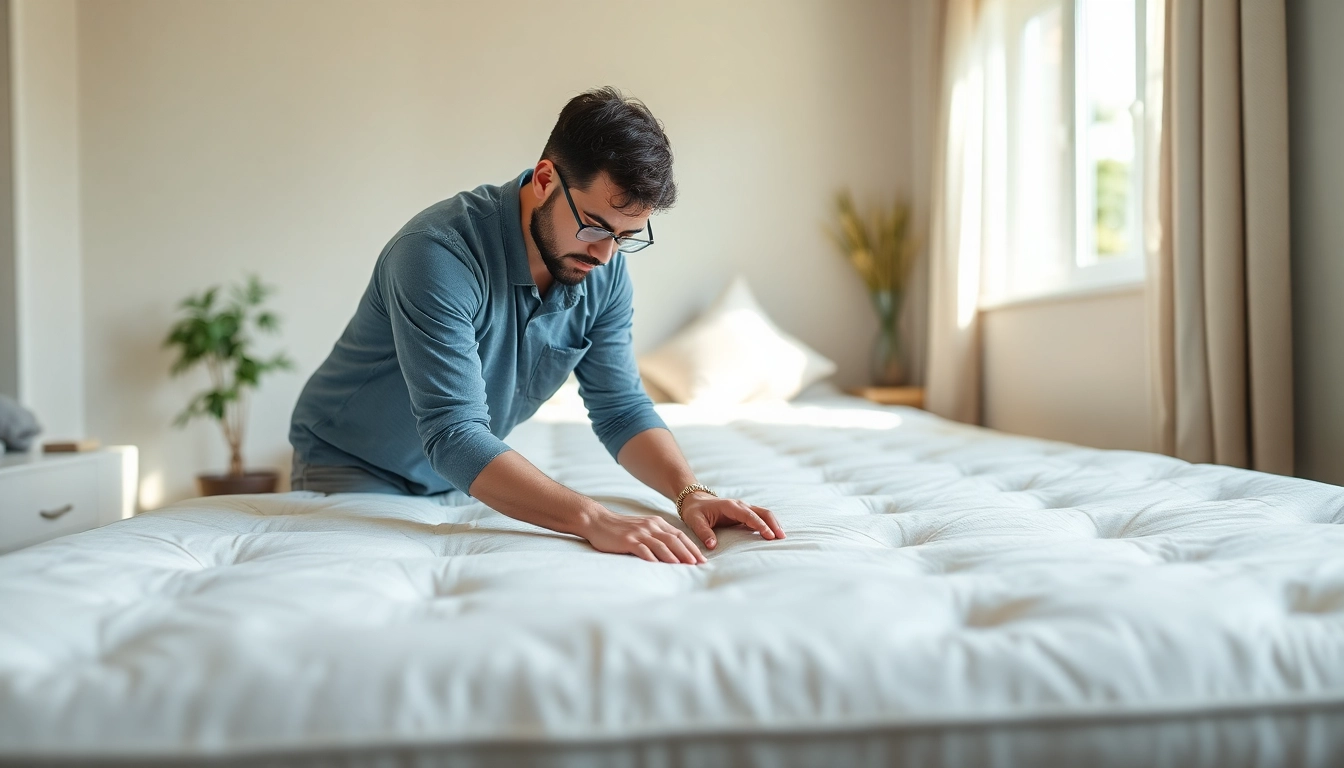 Wasserbett Reparatur mit einem Techniker, der ein Wasserbett im gemütlichen Raum repariert.