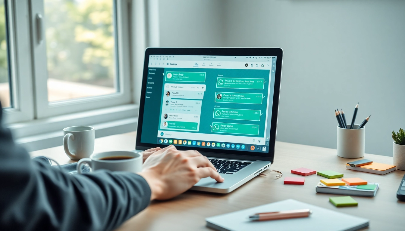 Engaging user experiencing WhatsApp网页版 in a modern workspace, showcasing cross-platform communication.