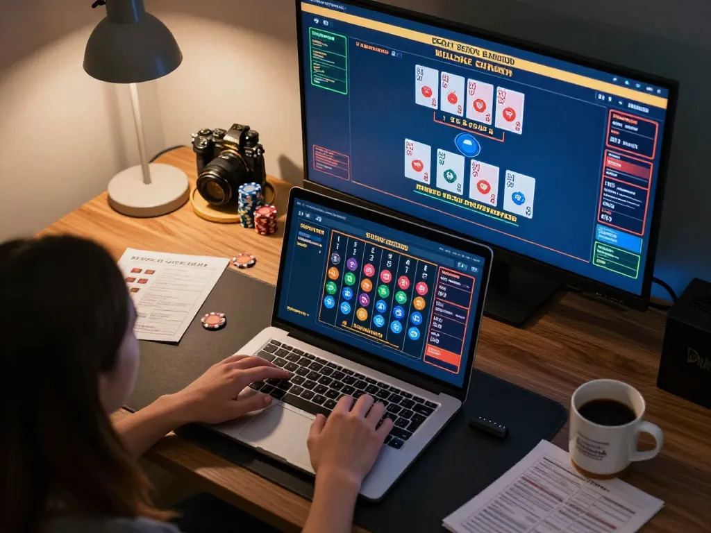 Engaging online gambling session showcasing giải mã số học with strategic betting odds analysis on multiple screens