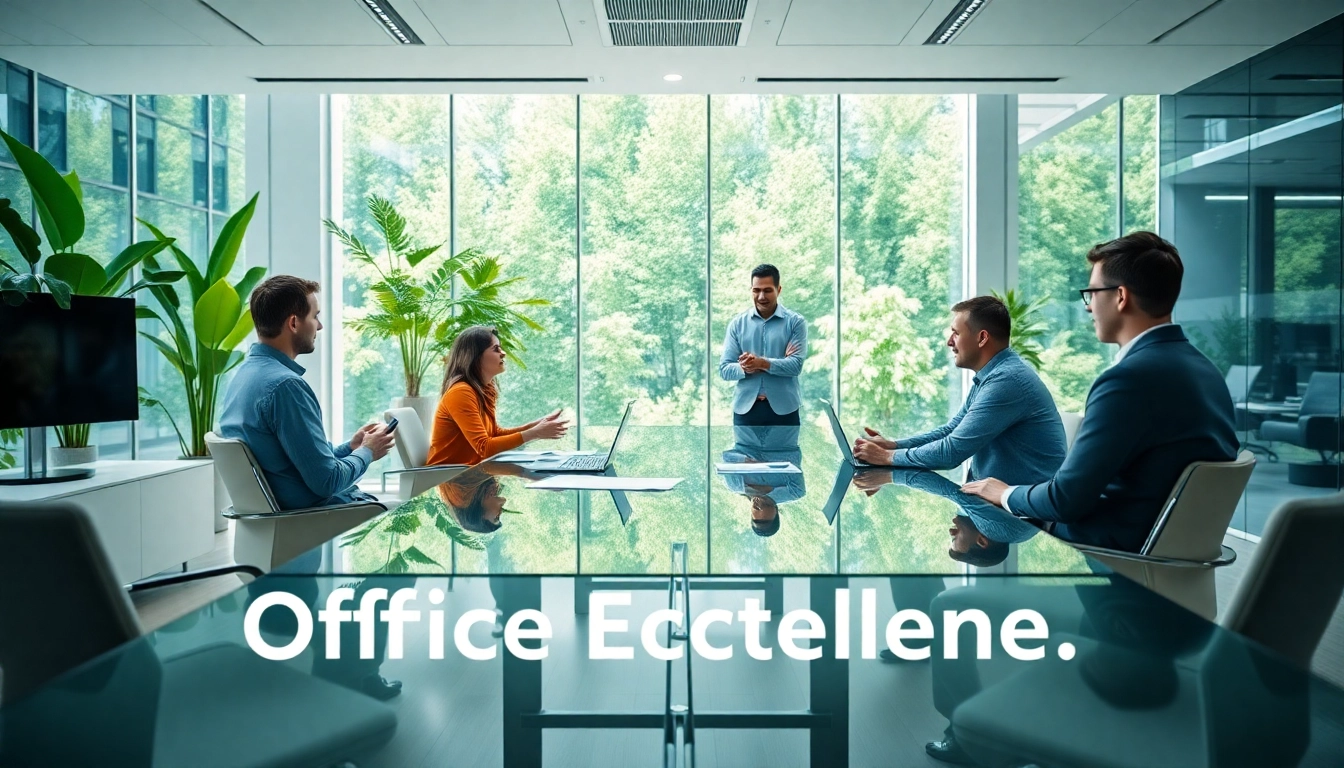Das Bild vermittelt Office Excellence in einem modernen Büro mit innovativem Design und engagiertem Team.