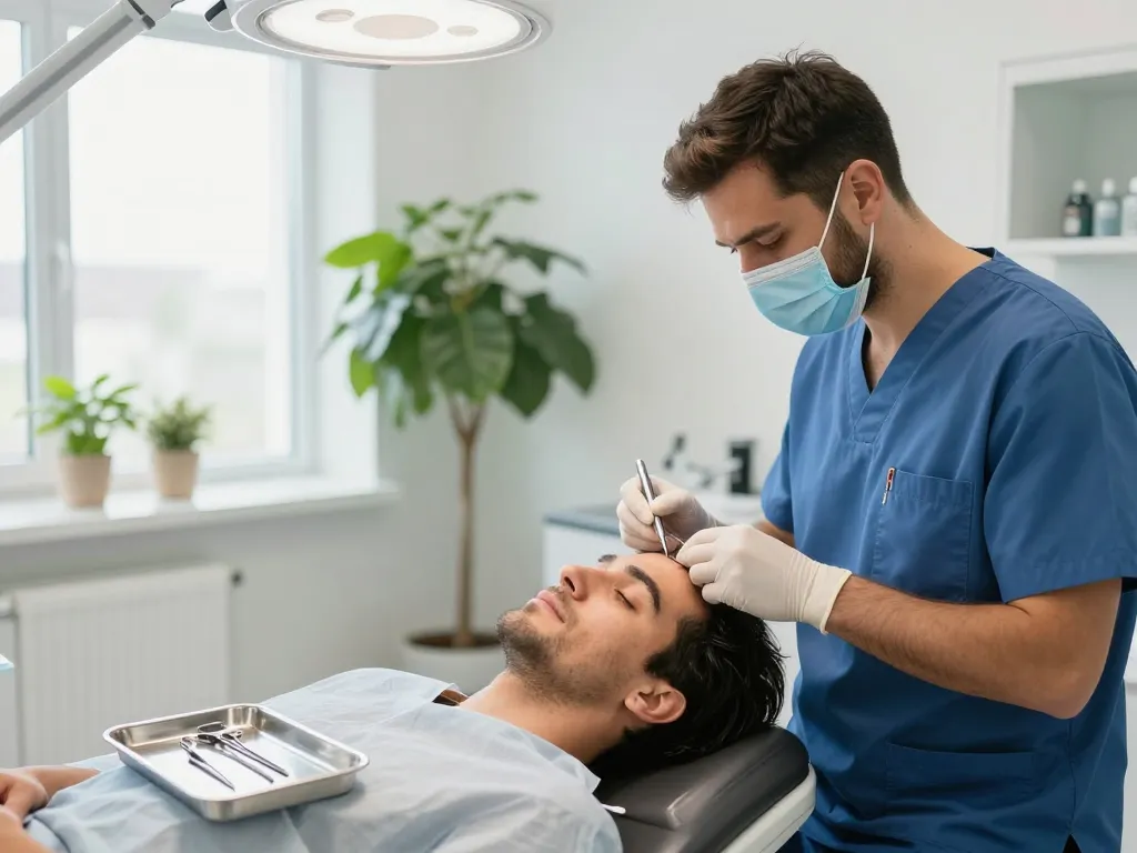 Experten-Haartransplantationsverfahren in der Smile Klinik in der Türkei, das fortschrittliche Techniken und Patientenbetreuung zeigt.