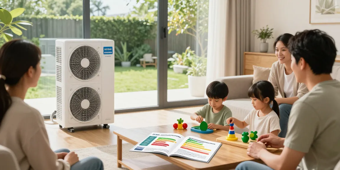 wärmepumpe kaufen: Family discussing energy-efficient heating options in a bright living room