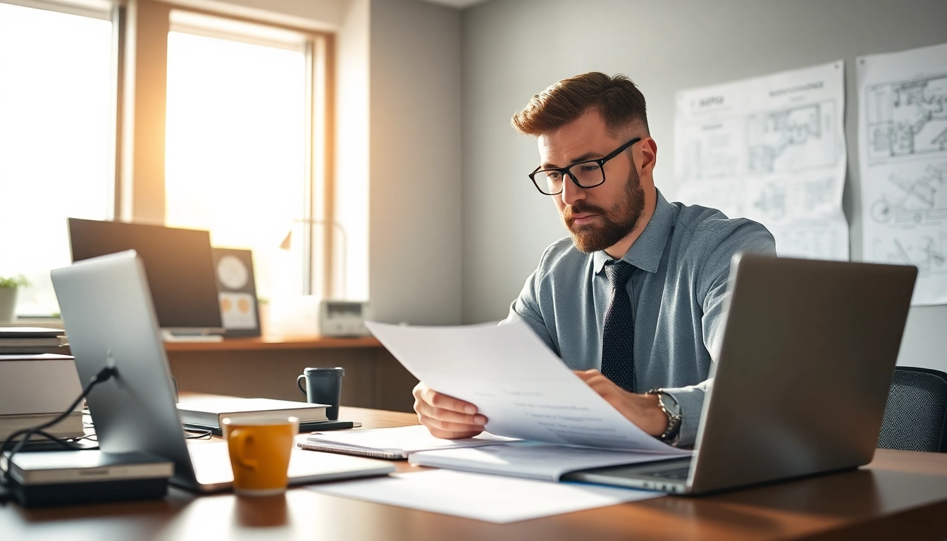 Headhunter Ingenieure analysiert Lebensläufe in einem modernen Büroumfeld.
