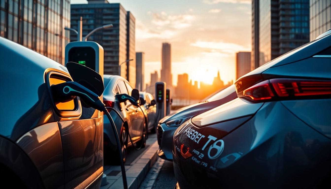 Erleben Sie Elektroautos, die an modernen Ladestationen aufgeladen werden.