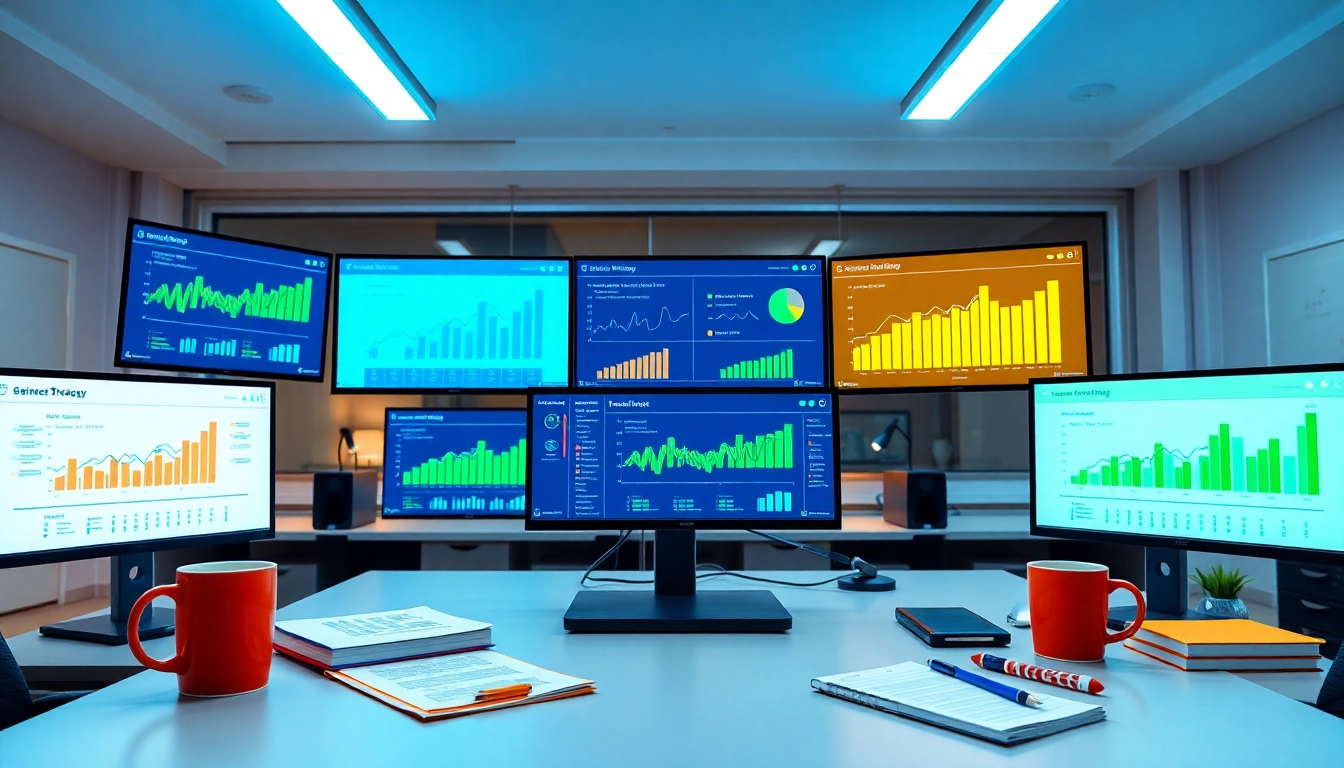 Online Marketing Strategien in einem modernen Arbeitsplatz mit Analysen und Charts.