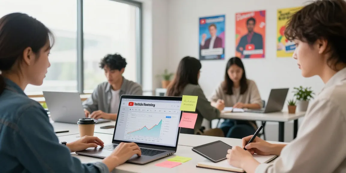 Professioneller Marketer plant Strategien für YouTube Views kaufen am Schreibtisch in modernen Büro.