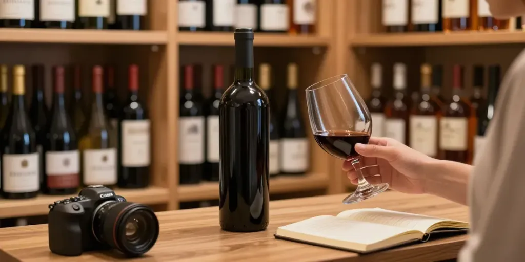 Mit der Wein App Flasche scannen in einem gemütlichen Weinkeller.