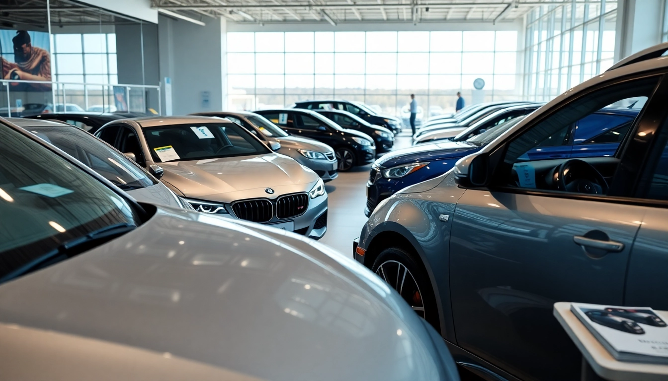 Auto kaufen in einer modernen Automobilausstellung mit glänzenden Fahrzeugen.