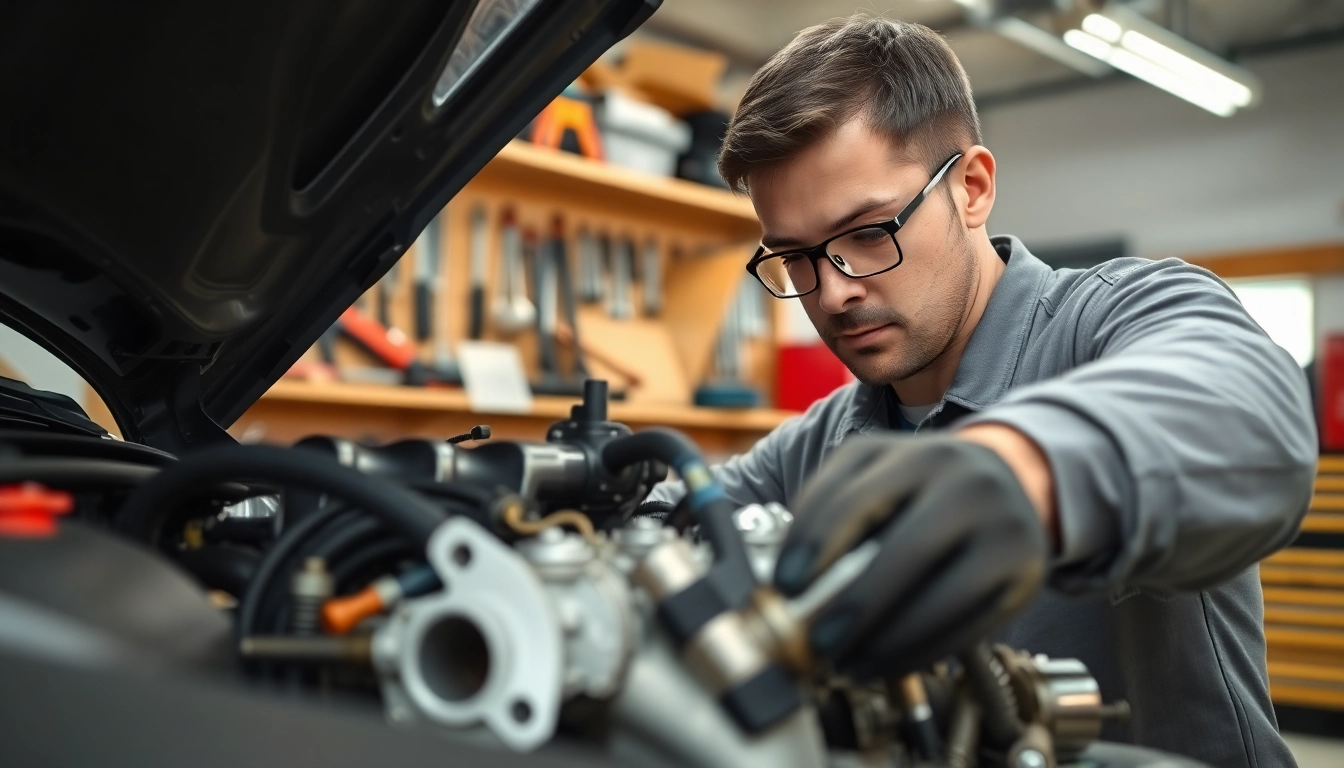 Motorschaden Ankauf: Mechaniker inspiziert einen defekten Motor in einer gut beleuchteten Werkstatt.