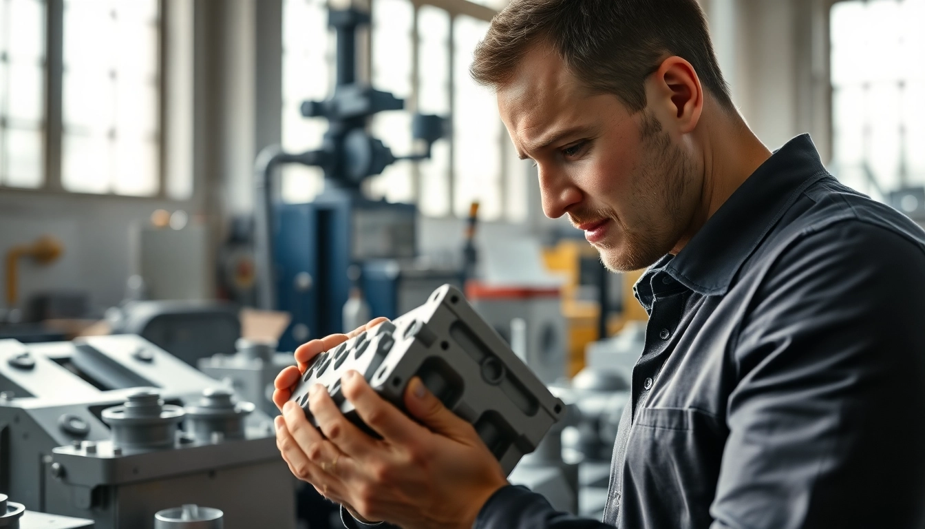 Der Ingenieur analysiert Spritzguss Nachrichten in einer modernen Werkstatt mit Maschinen.