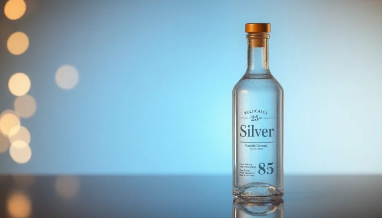 Kolloidales Silber 25 ppm in eleganter Flasche beleuchtet, zeigt hochreines Silberwasser für vielseitige Anwendungen.