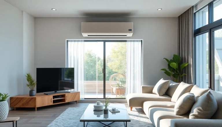 Effortlessly Klima kaufen: Modern air conditioning unit enhancing living room aesthetics.