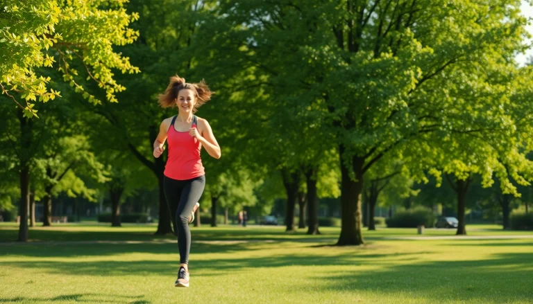Motivierte Person im Park, die aktiv Sport treibt, um Gewichtsverlust zu erreichen.