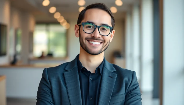 Captivating professional headshot AI image displaying a confident individual in a clean, modern setting.