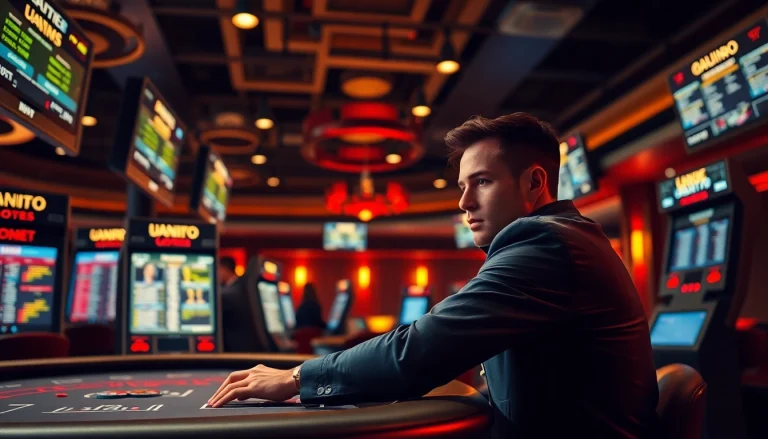 Erleben Sie den Glamour von Sportwetten ohne Einzahlungslimit in einem luxuriösen Casino-Setting.
