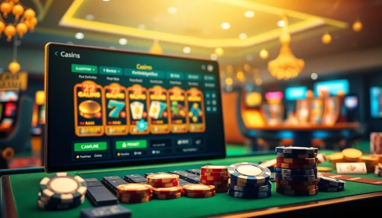 Erleben Sie die aufregende Welt der online casinos mit einem dynamischen Screenshot einer modernen Casino-Oberfläche, die Spielautomaten und Gewinnmöglichkeiten zeigt.