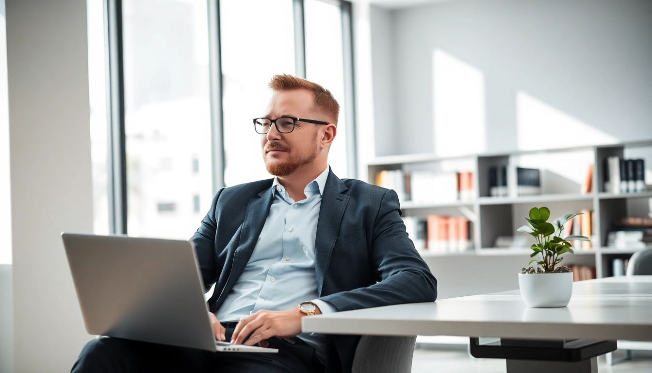 Headhunter Wiesbaden berät Kunden in einem modernen Büro mit Laptop und Literatur.