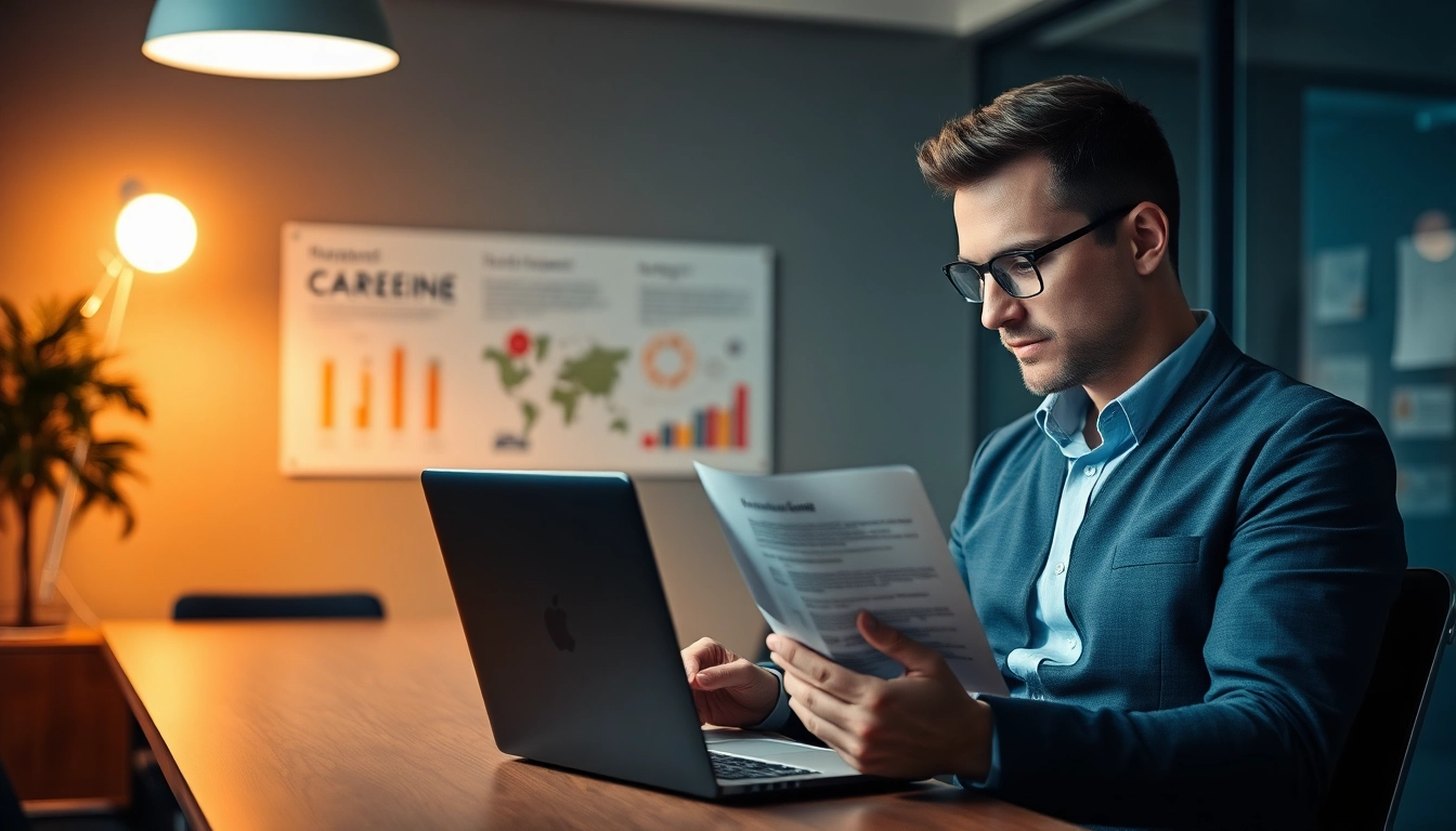 Headhunter Mannheim bei der Analyse von Lebensläufen in einem modernen Büro.