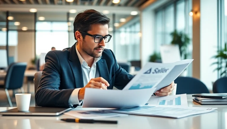 Headhunter Finance reviewing candidate profiles in a modern office.